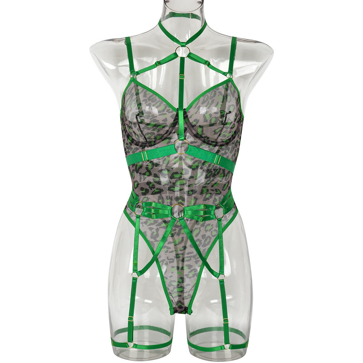 Leopard Print Underwire Transparent Body Shaping Jumpsuit - Stargate Lingerie