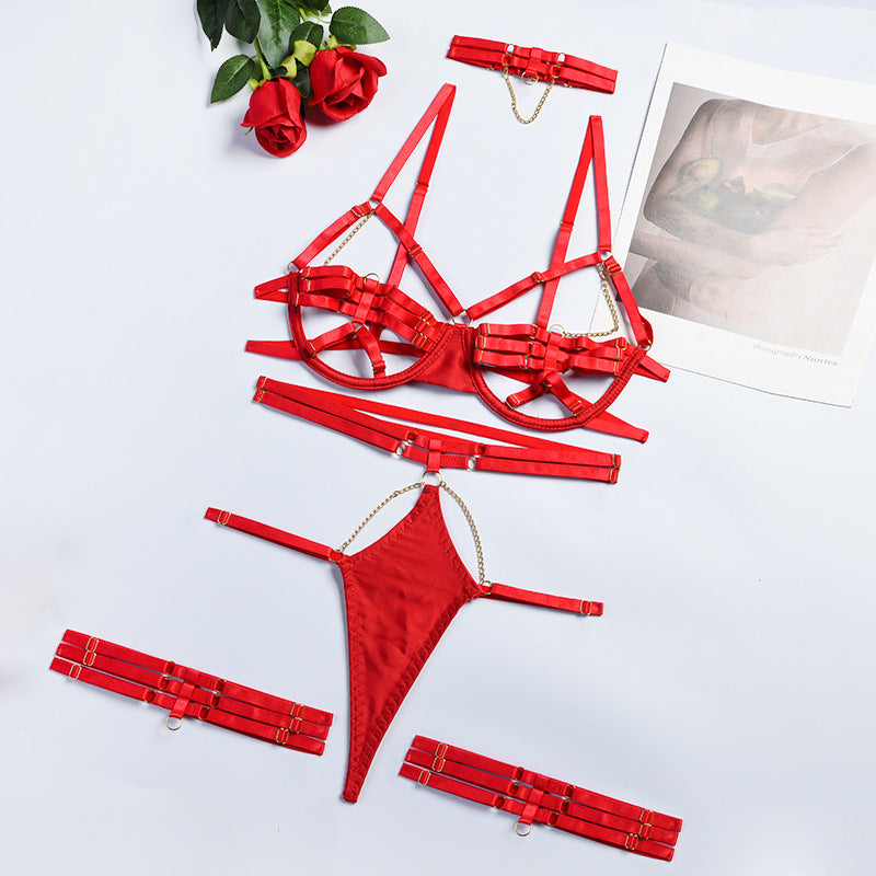 Erotic Silk Hollow Lingerie, Four-Piece Set - Stargate Lingerie