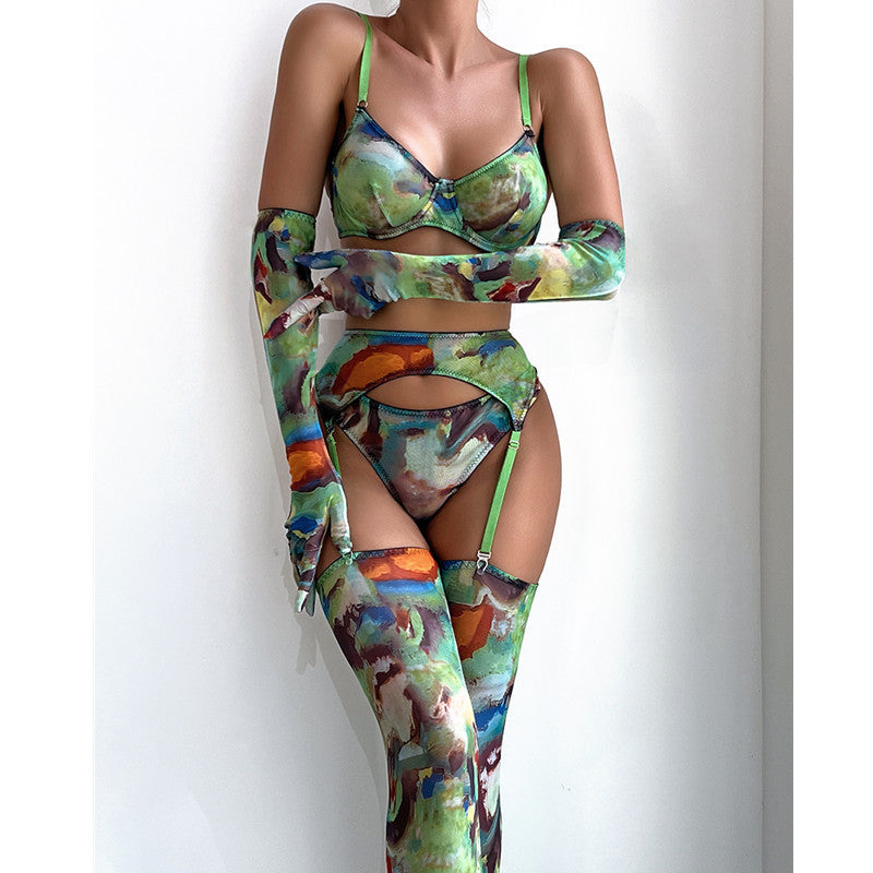Marble Printed (7) Piece Lingerie Set, Includes Gloves and Stockings - Stargate Lingerie