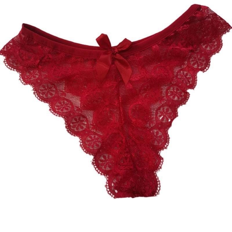 Women's Sexy Lace Transparent, Sheer Bow Thong - Stargate Lingerie