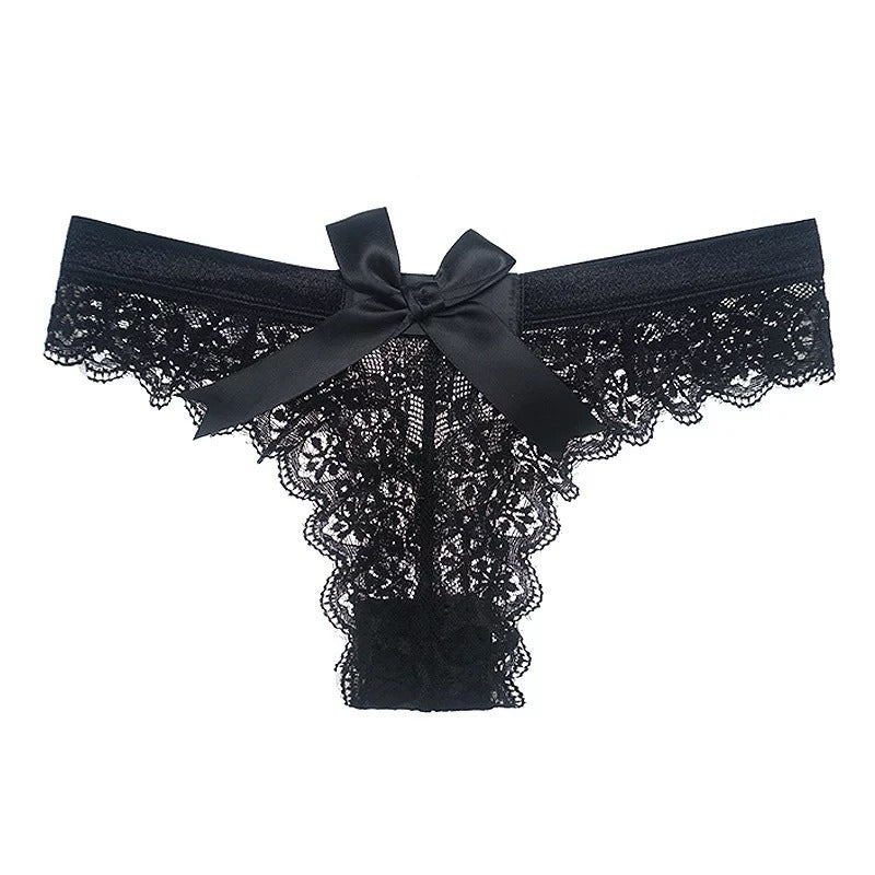 Women's Sexy Lace Transparent, Sheer Bow Thong - Stargate Lingerie