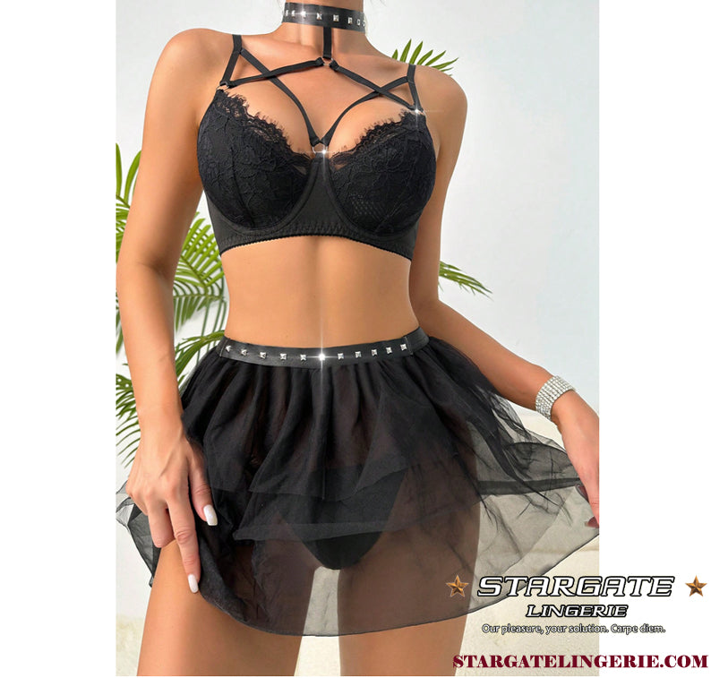 Lace Sexy Bra Erotic Lingerie With Sexy Mesh Apron - Stargate Lingerie